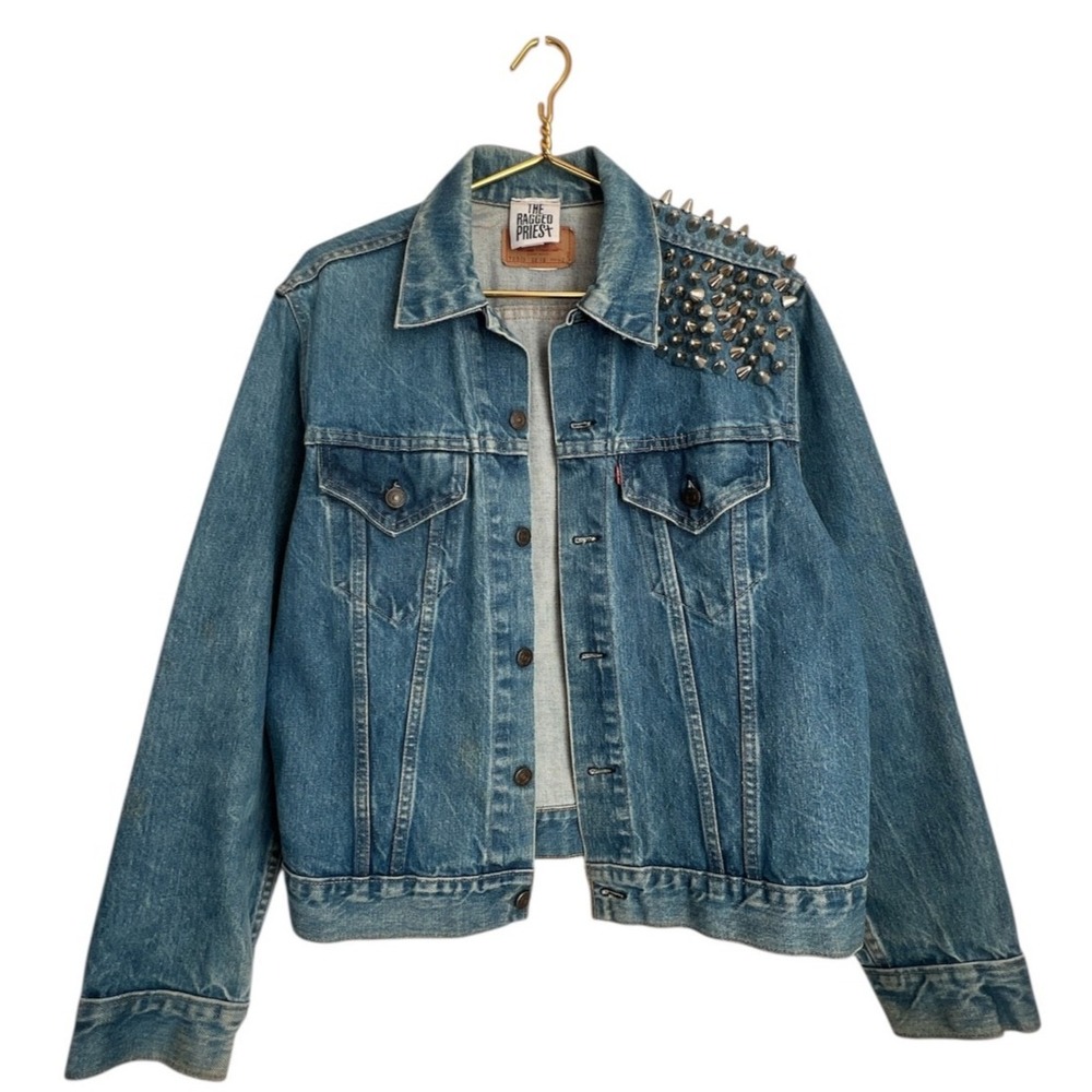 Levis Jacket Y2K Denim Ragged Priest Mens‎ 42 Jean Studded Trucker USA 70505